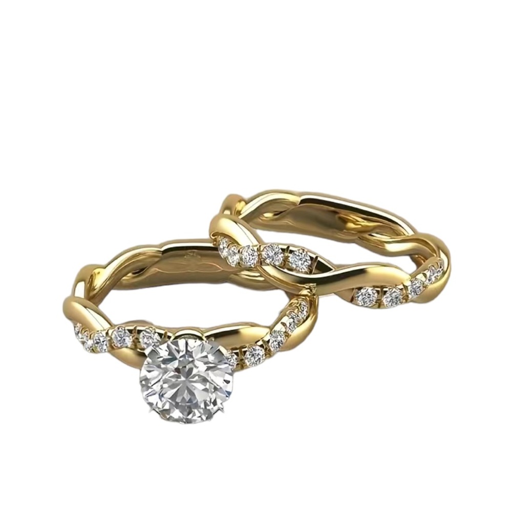 18K Gold Plated Zircon Diamond 2 Piece Ring Set